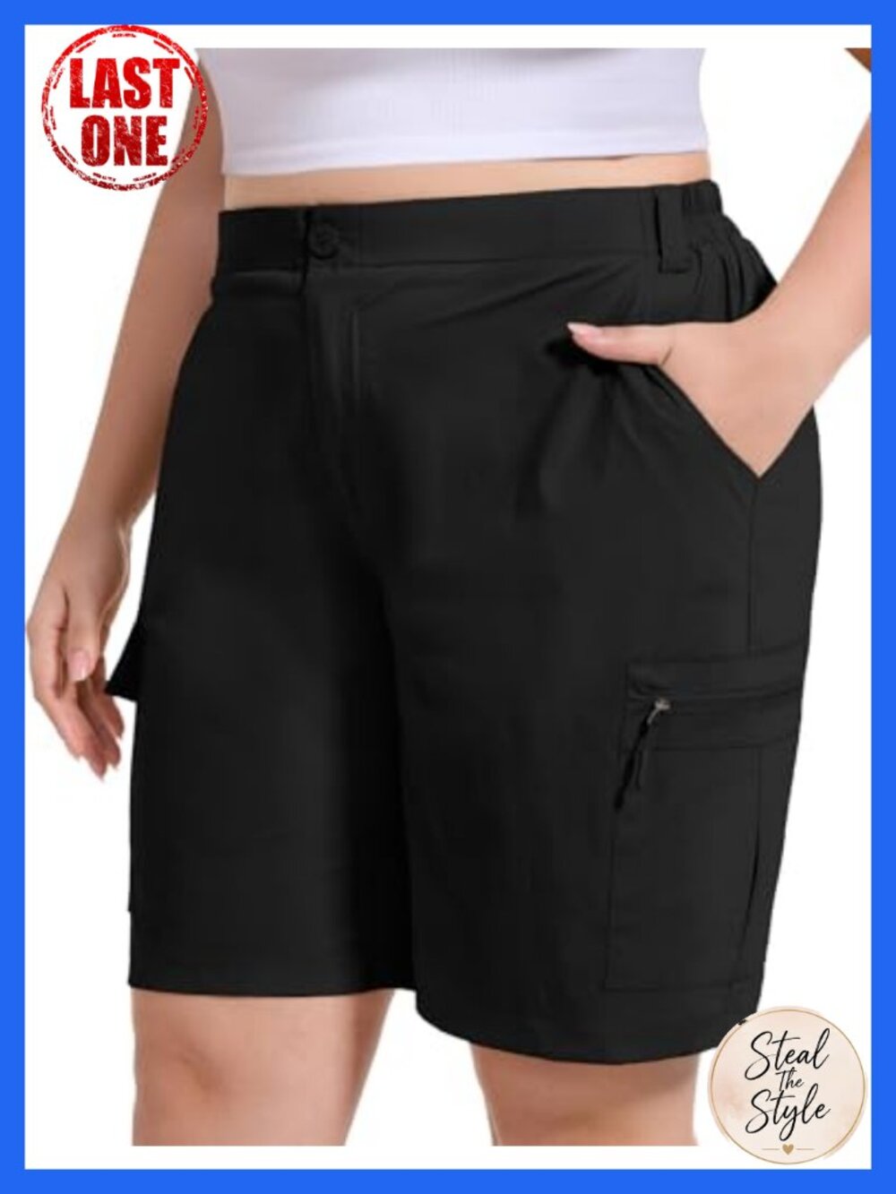 Plus Size Cargo Shorts for Women 9in High Rise Quick Dry Stretch
